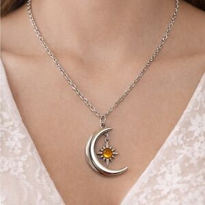 Paparazzi Silver Necklace with Orange Sun and Moon